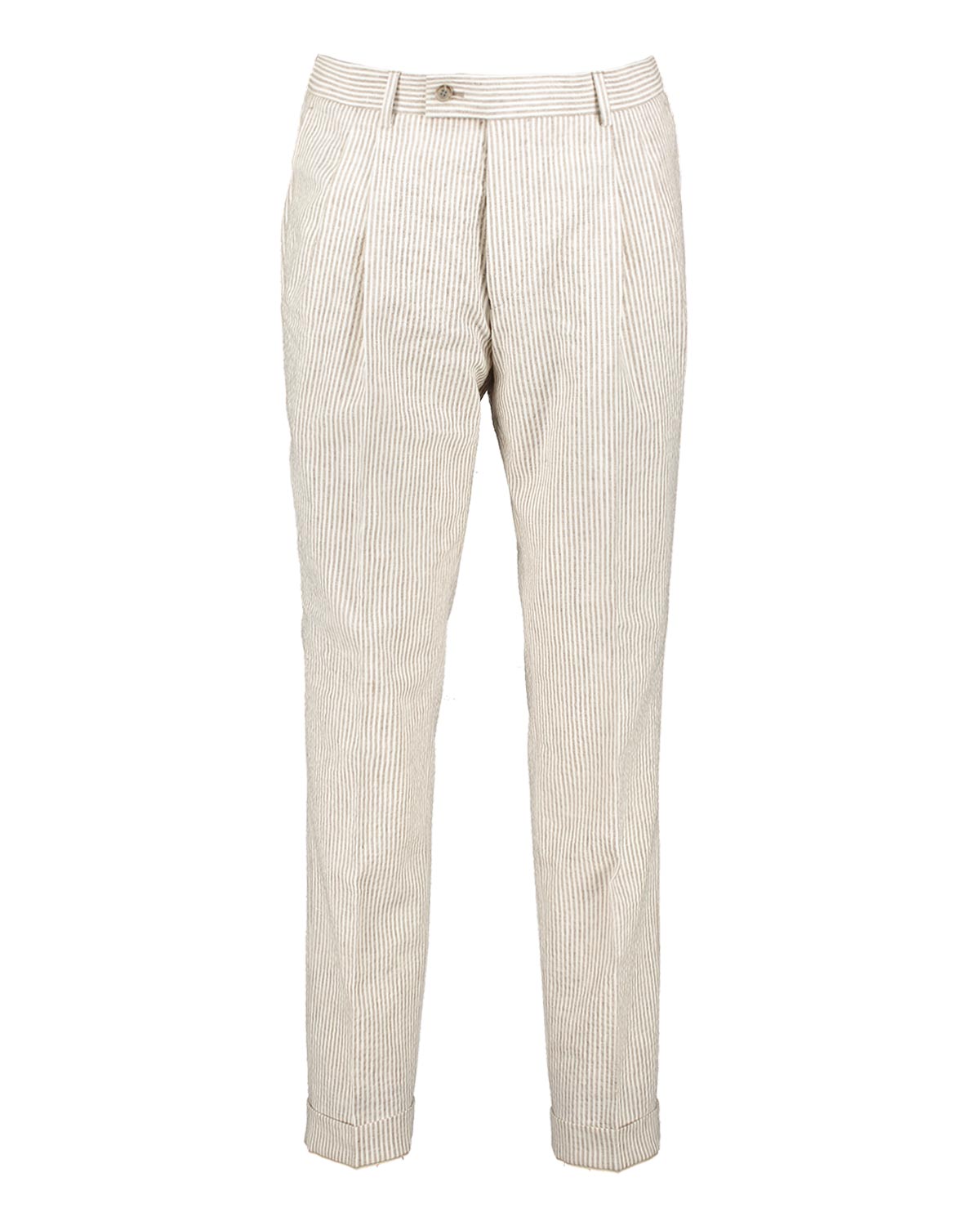 Brett Beige Linen Seersucker Trousers
