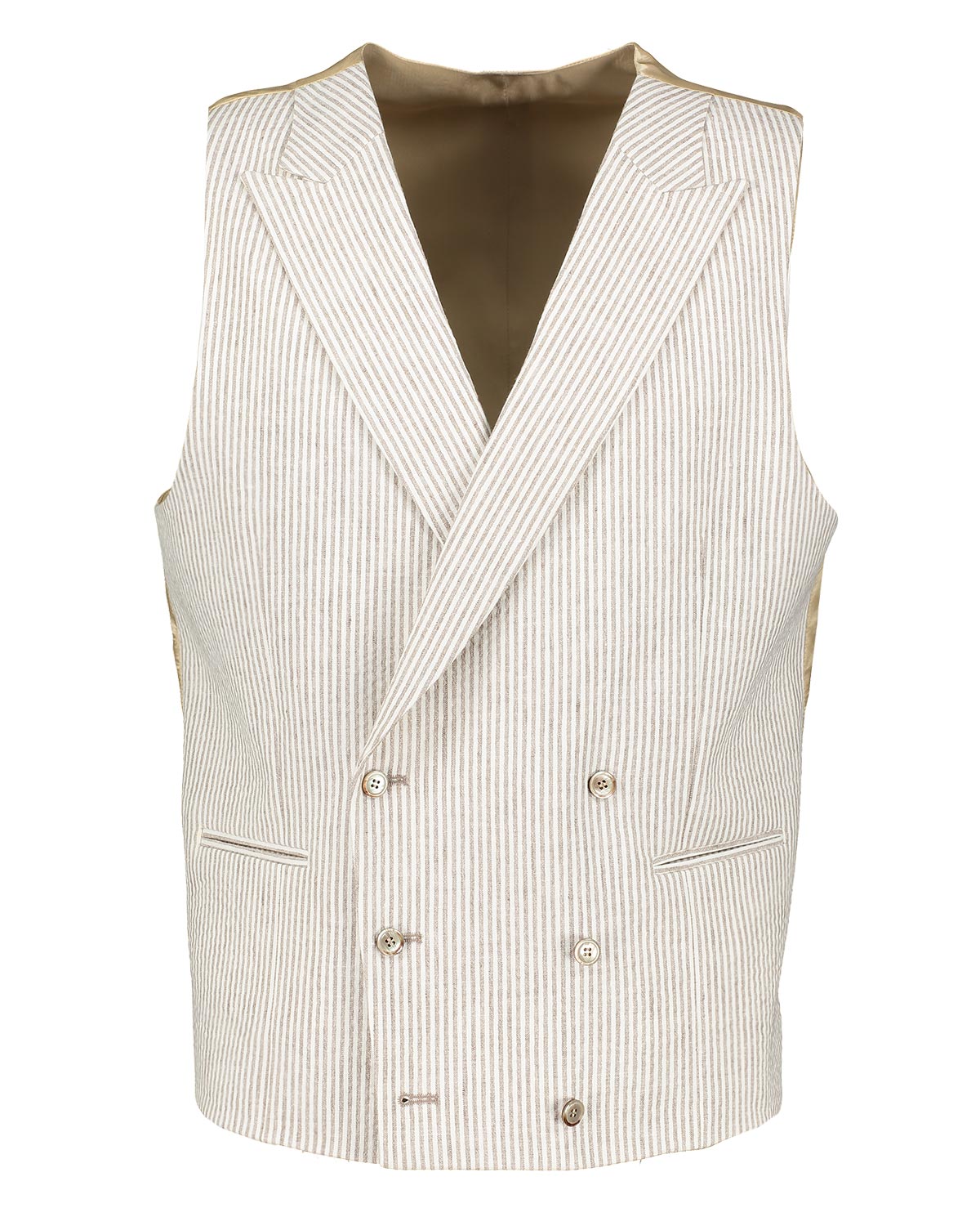 Vito Beige Linen Seersucker Waistcoat