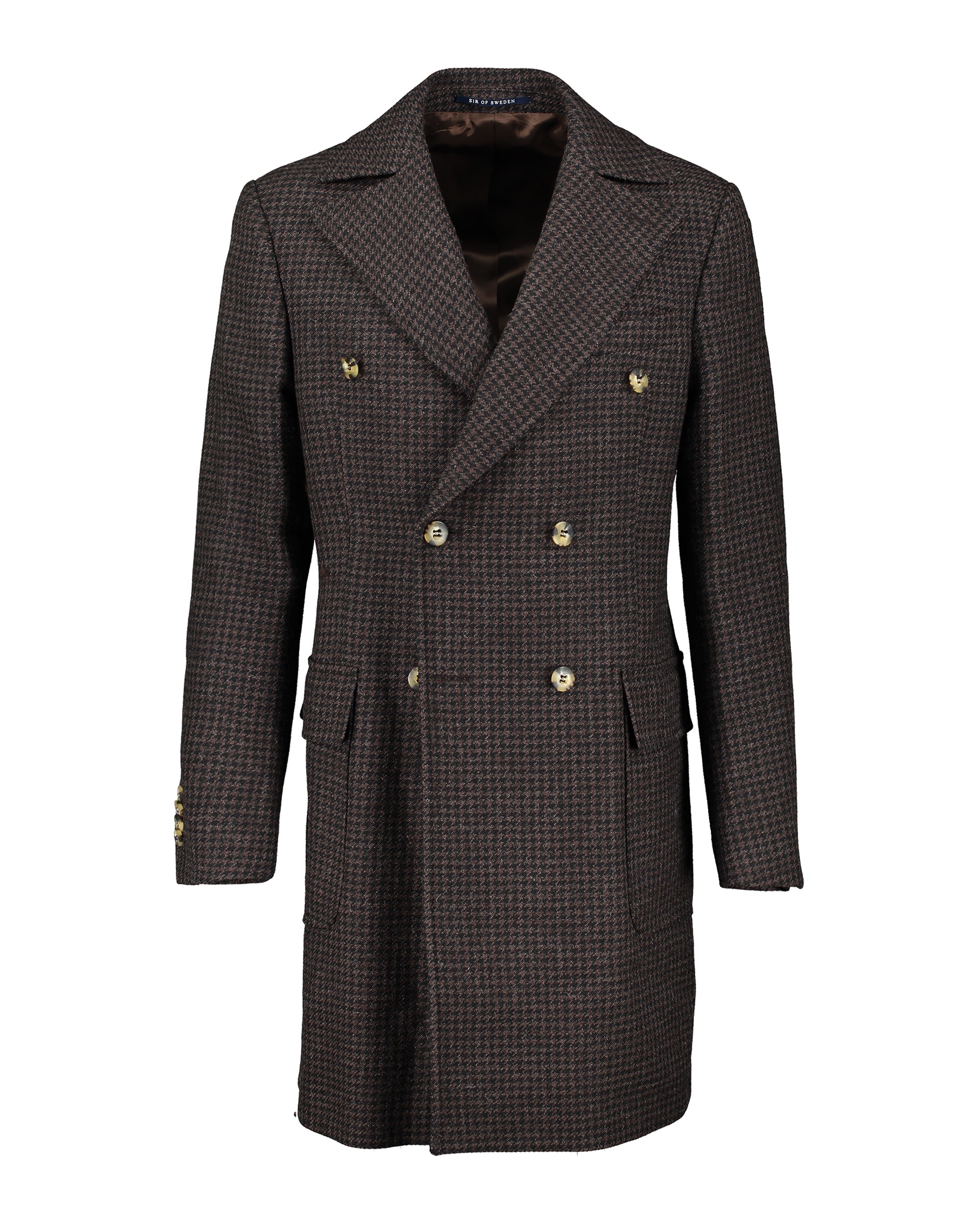 Corleone Brown Houndstooth Double-Breasted Polo Coat