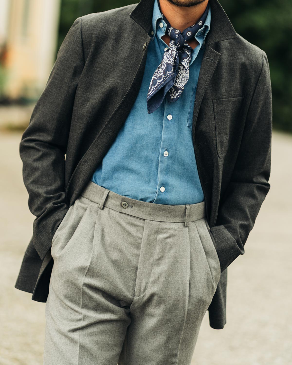 Brett Light Grey Flannel Trousers