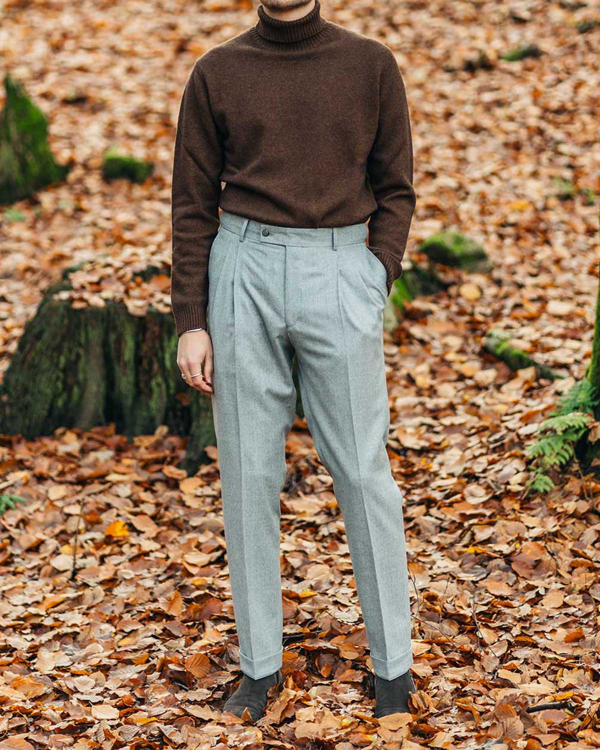 Brett Light Grey Flannel Trousers
