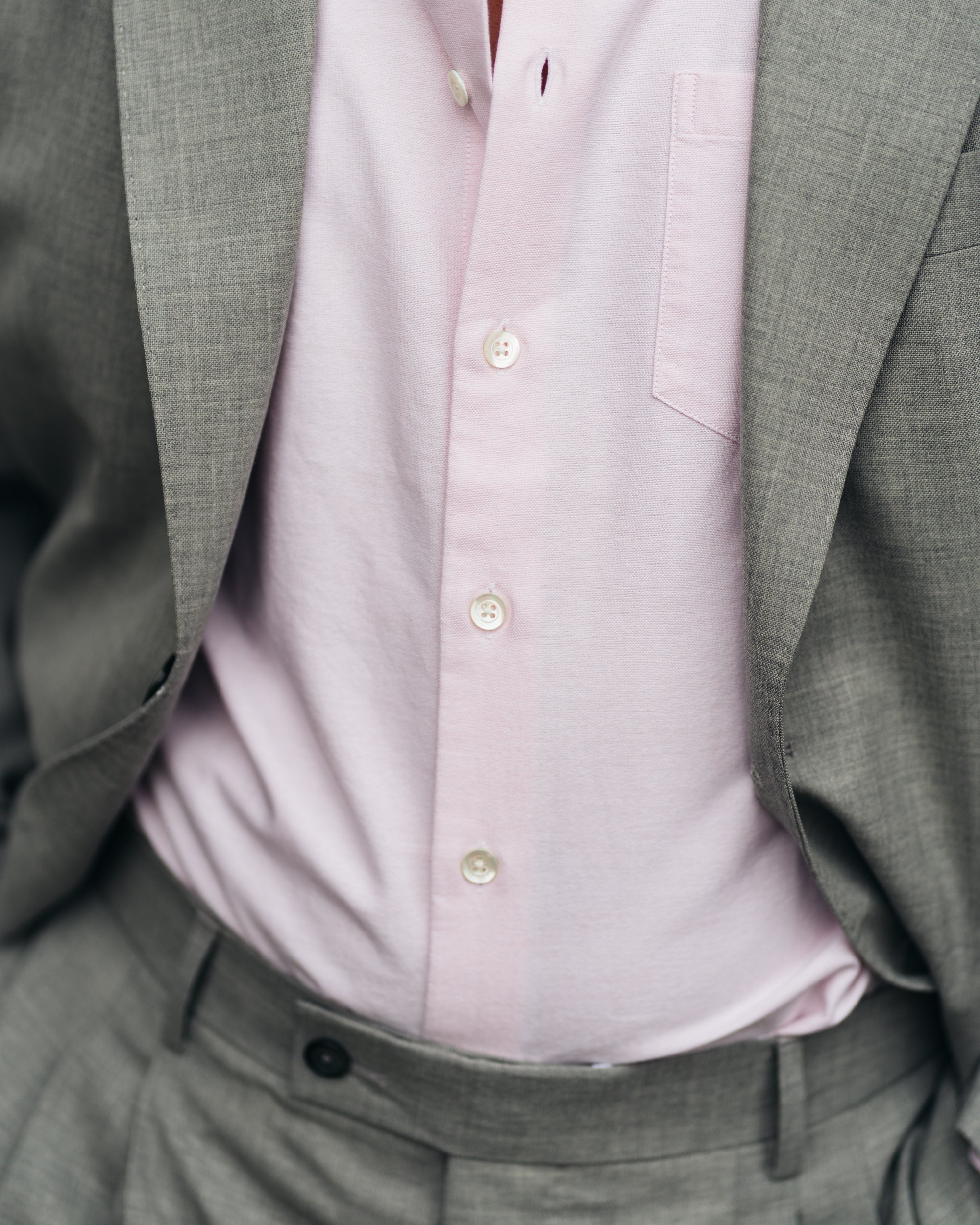Pink Oxford Shirt Light Grey Suit