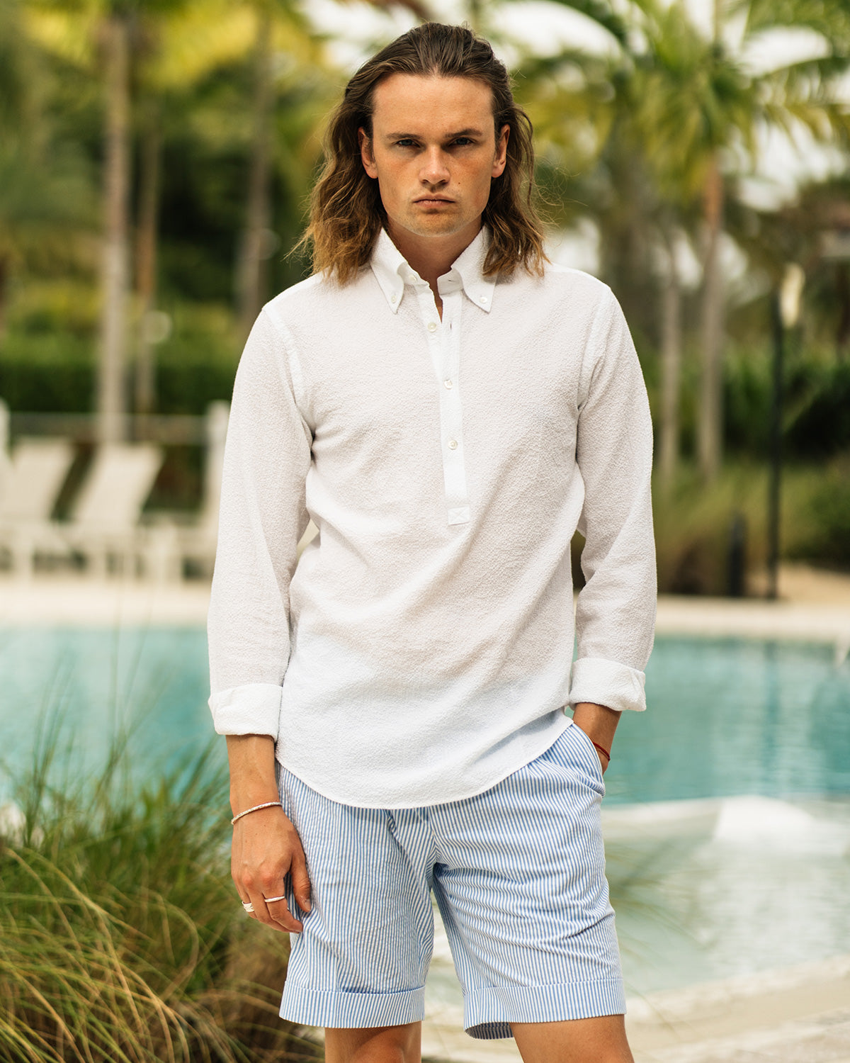 Jerry Pop White Seersucker Popover Shirt