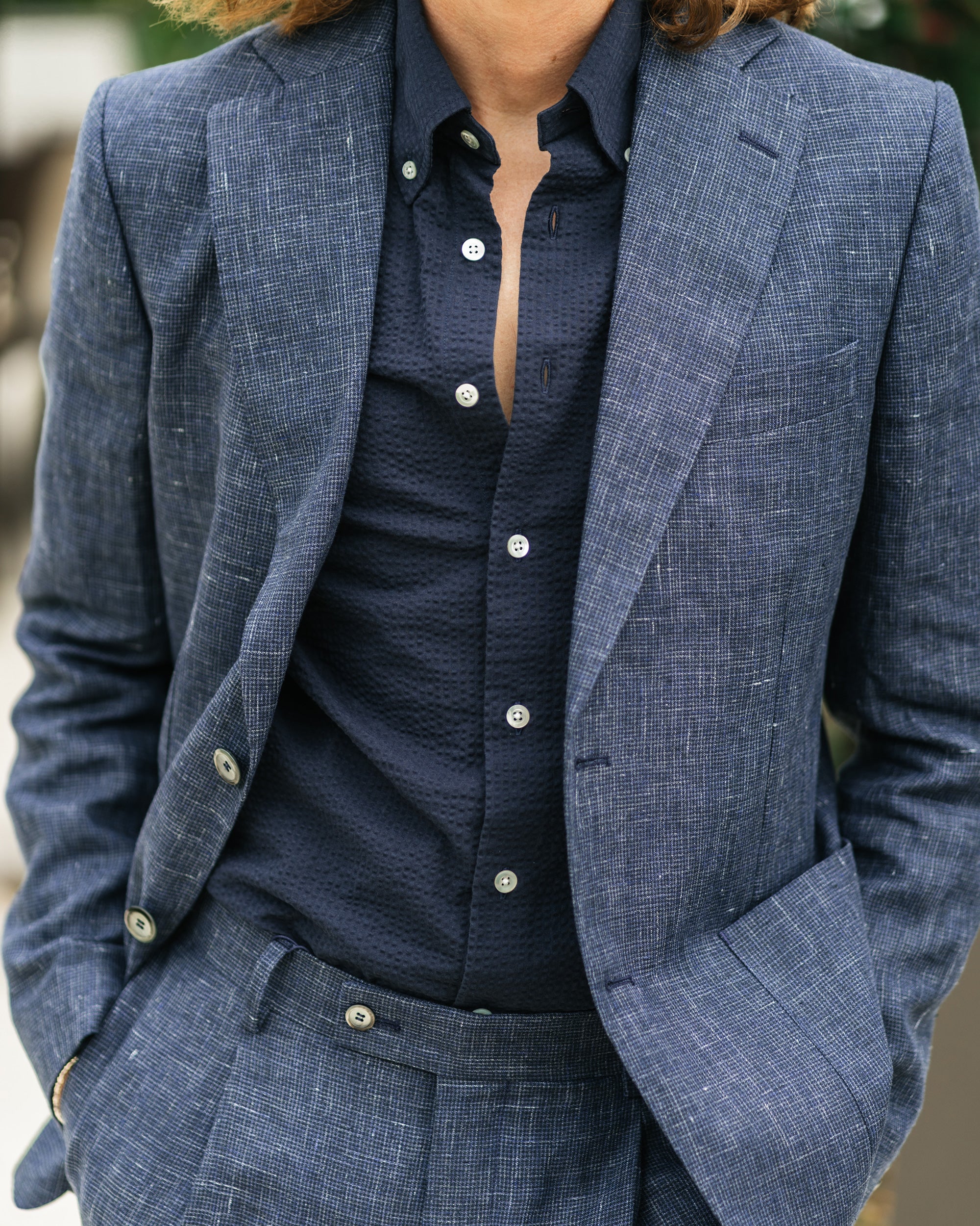 Ness Navy Houndstooth Linen Jacket