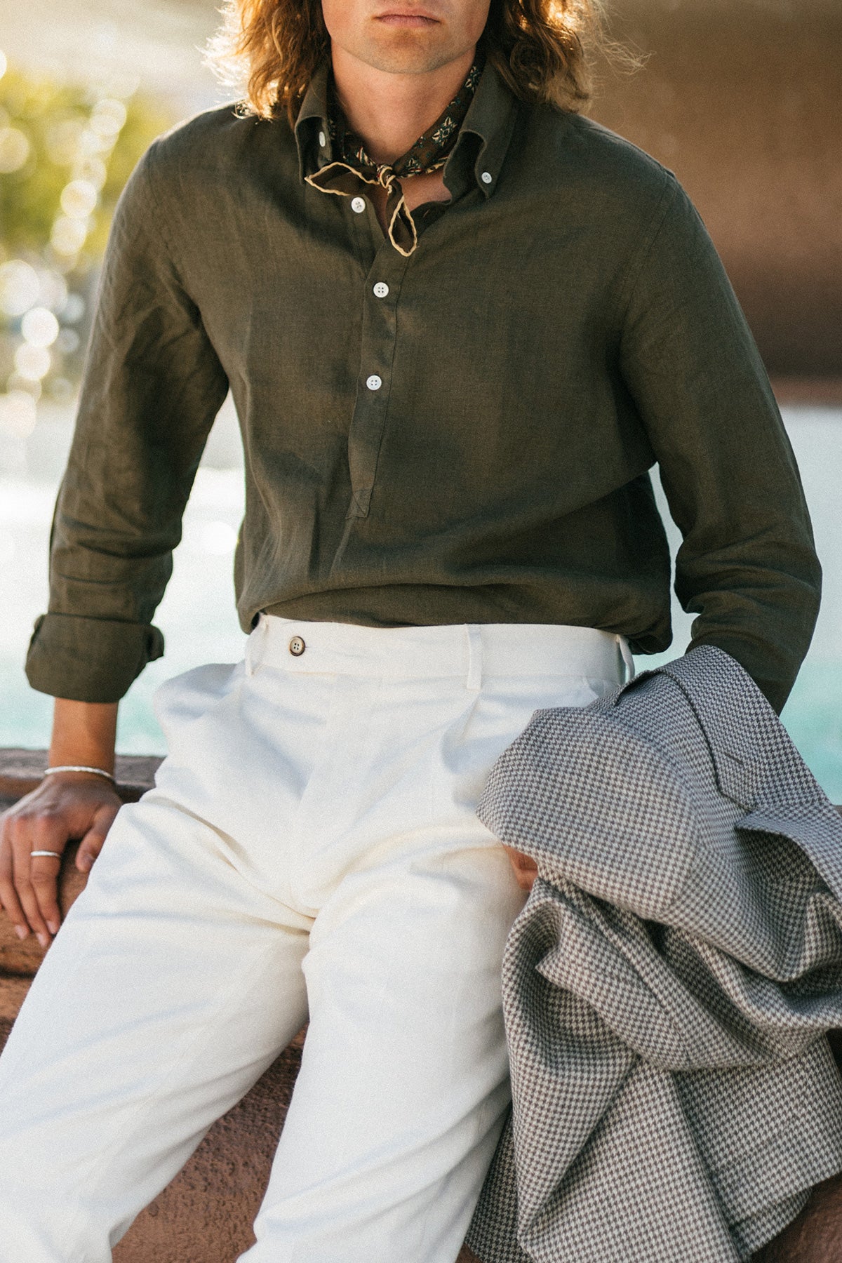 Jerry Pop Green Linen Popover Shirt