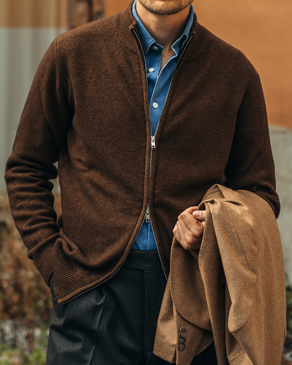 Ivar Brown Full Zip Sweater
