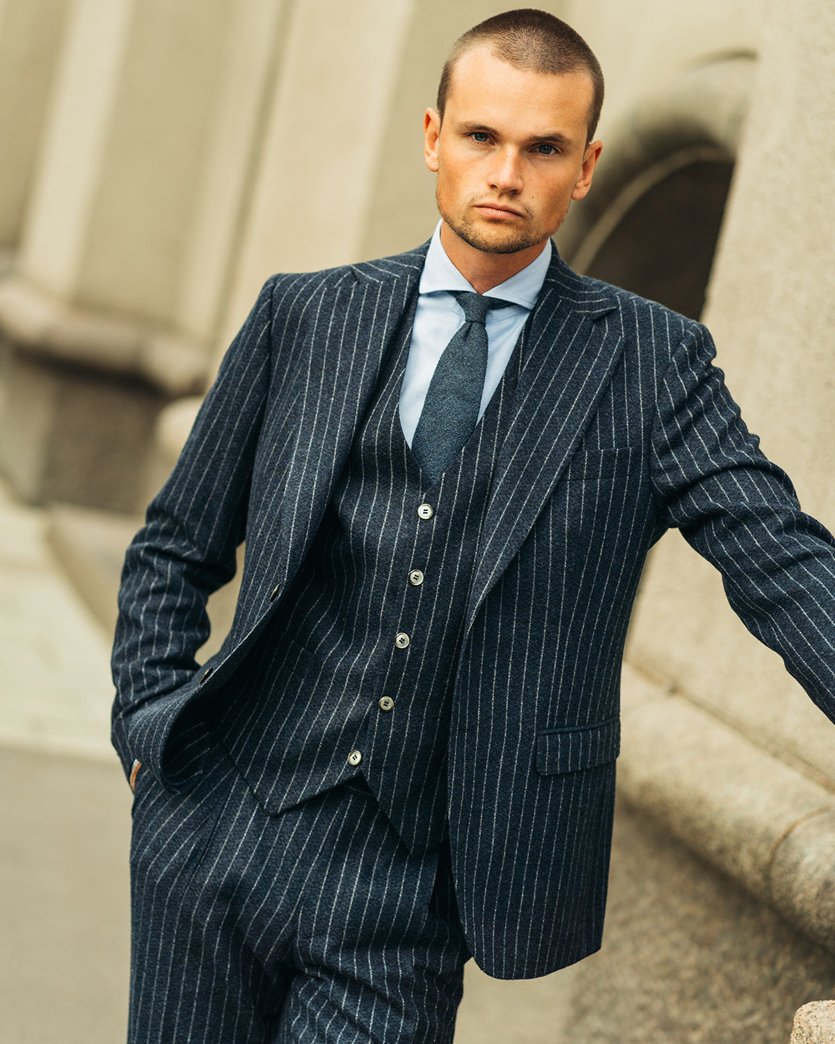 Eliot Blue Chalk Stripe Flannel Suit