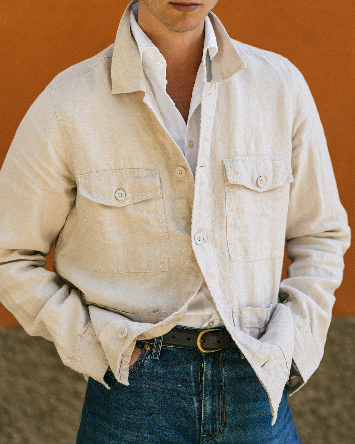 Jake Beige Linen Overshirt