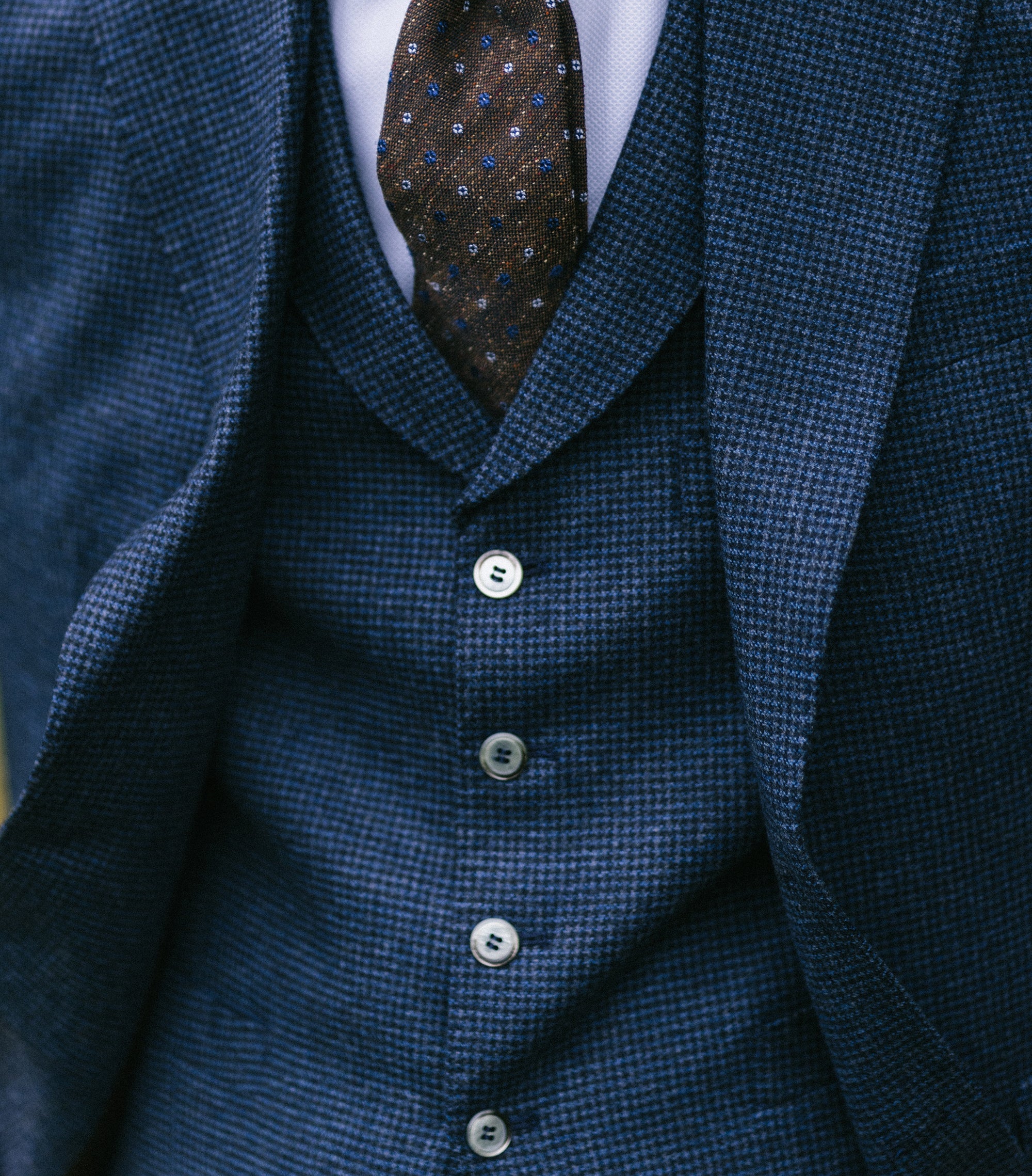 Joel Blue Houndstooth Flannel Waistcoat