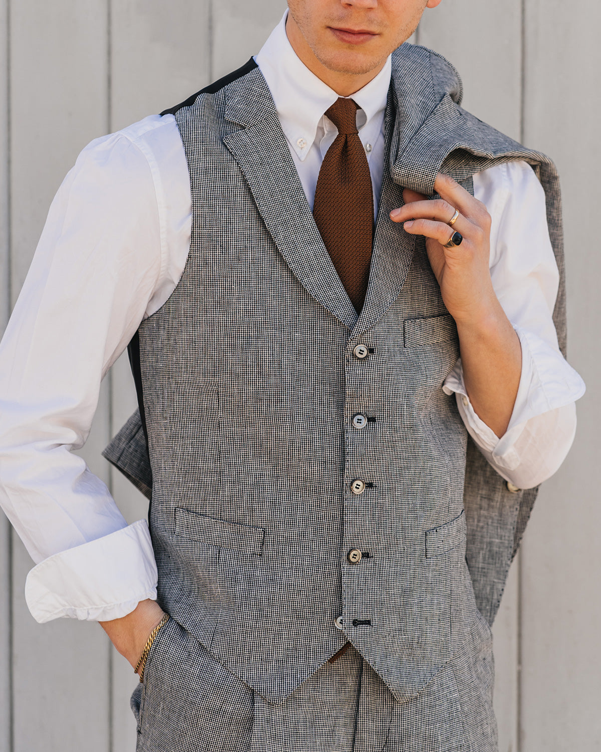 Joel Houndstooth Linen Waistcoat