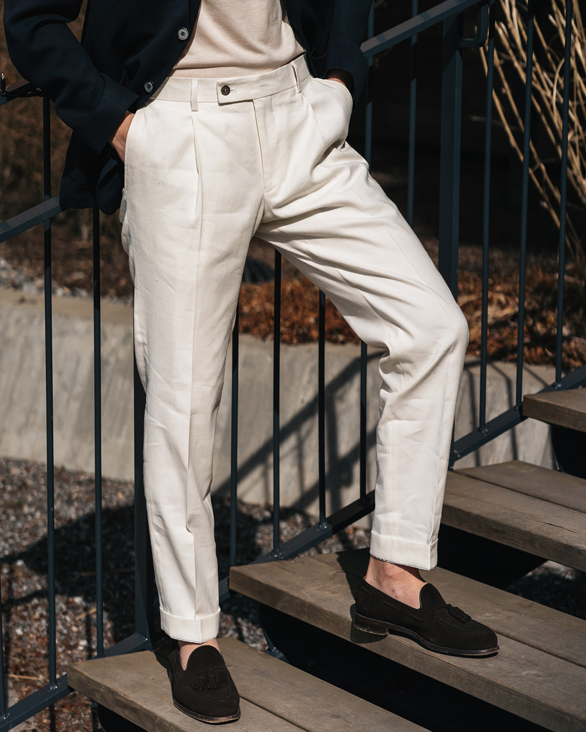 Alex White Cotton Linen Stretch Trousers