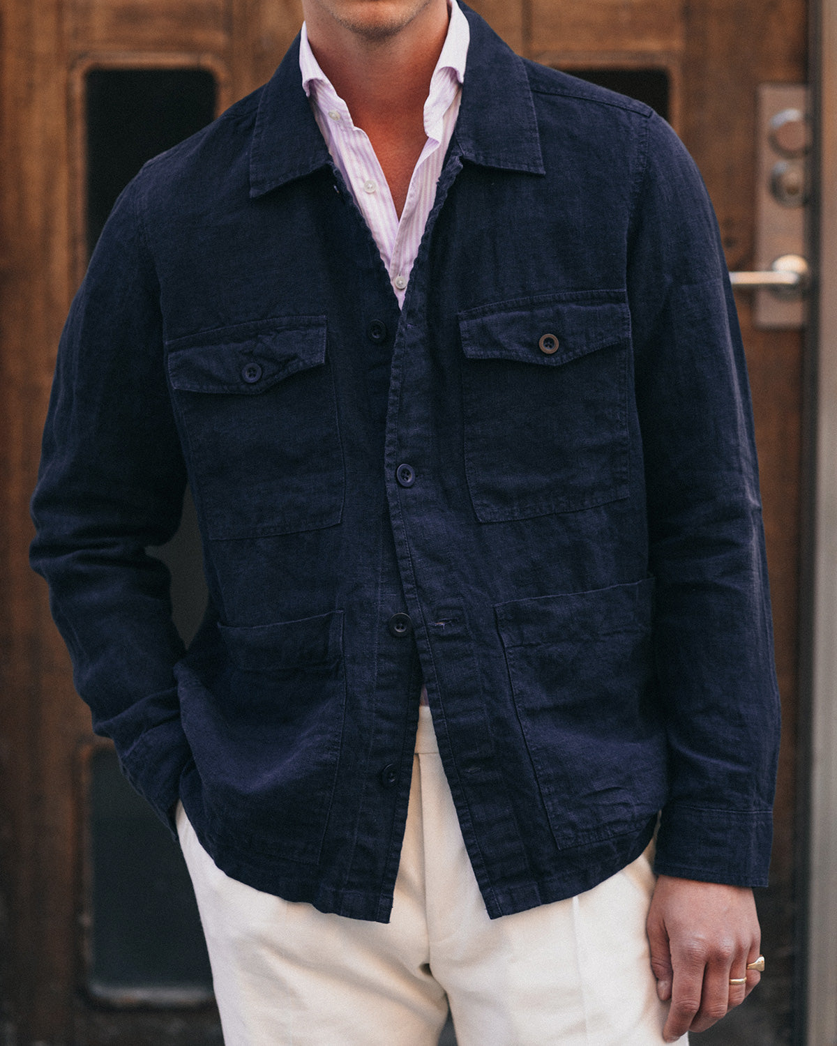 Jake Navy Linen Overshirt