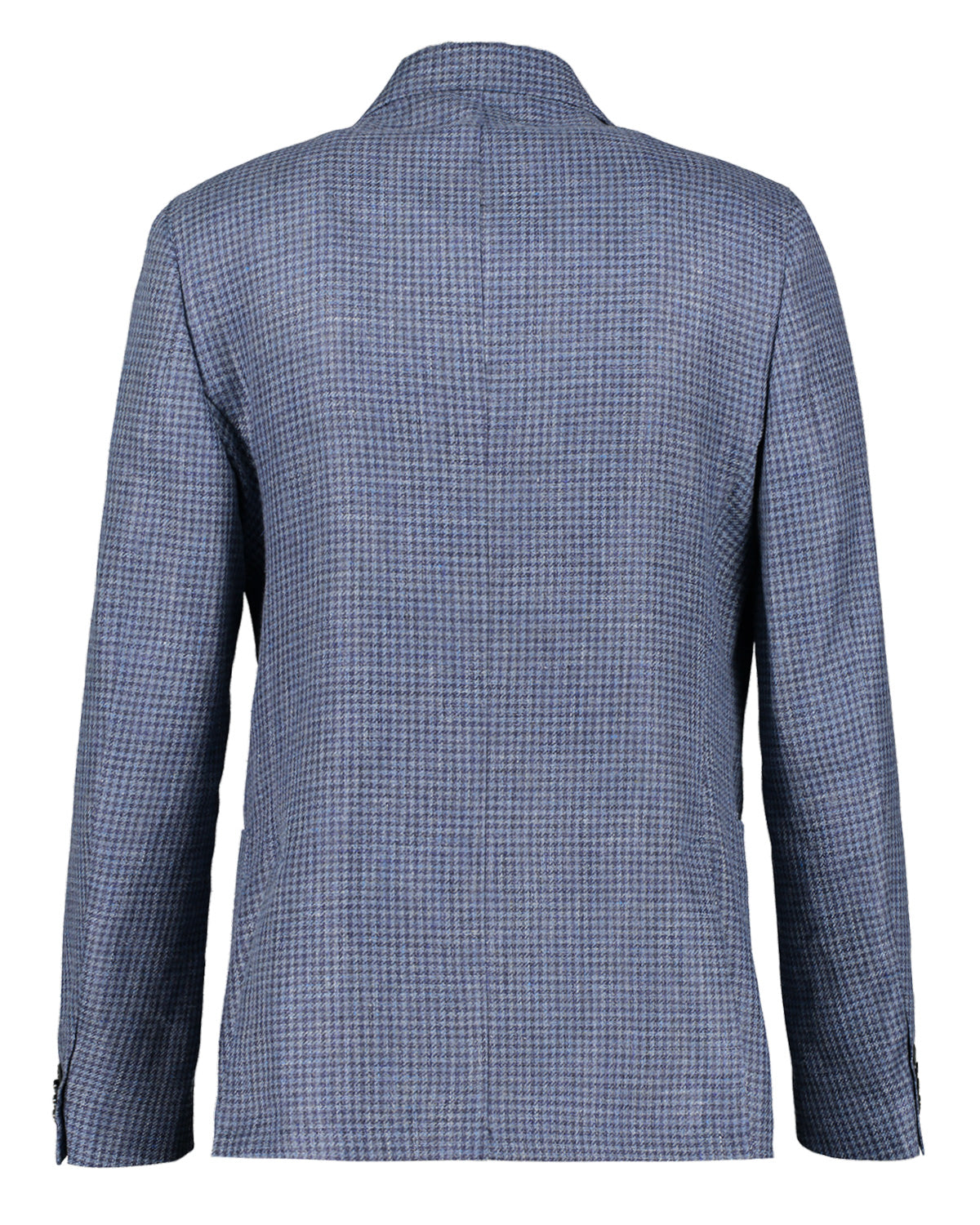 Blue Houndstooth Linen Wool Jacket Back