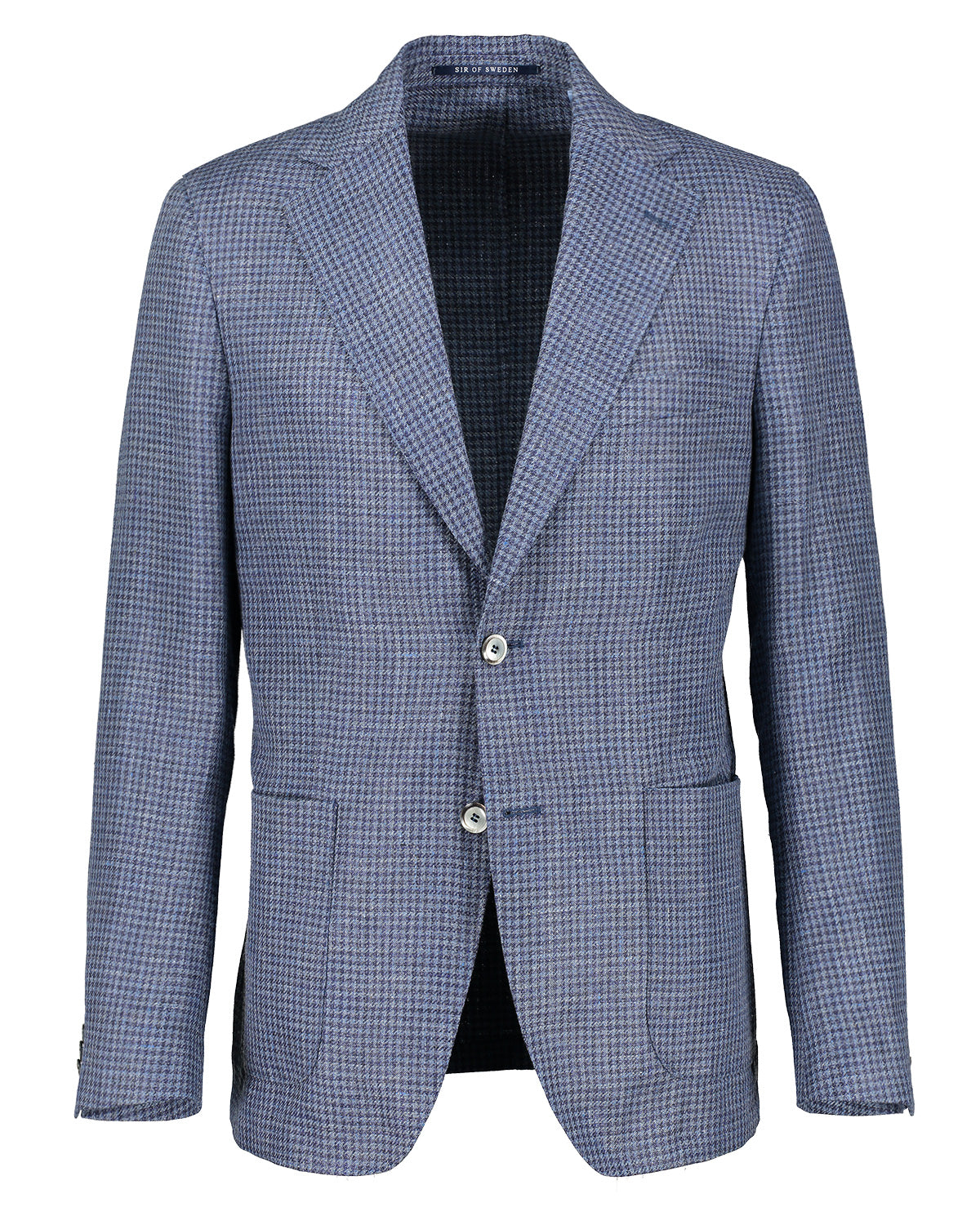 Blue Houndstooth Linen Wool Jacket Front