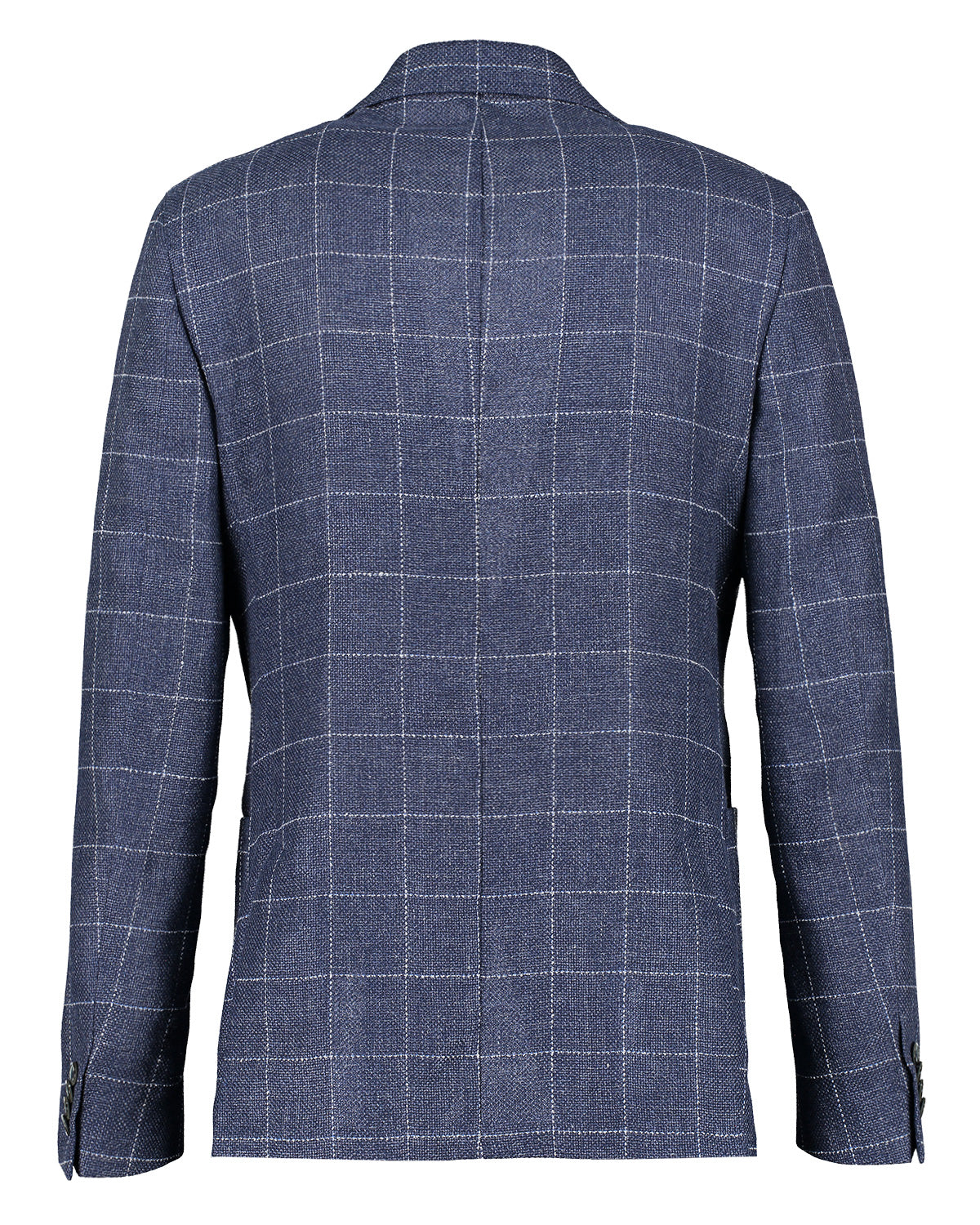 Blue Windowpane Wool Linen Jacket Back