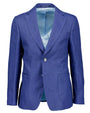 Blue blazer with a button on a white background