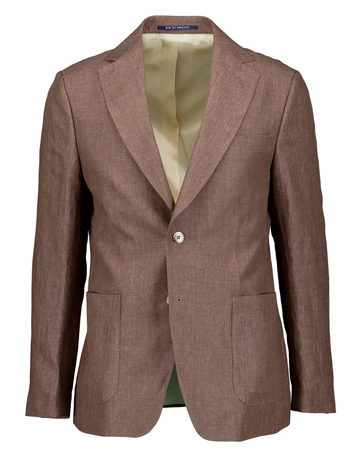 Brown blazer with a button on a white background