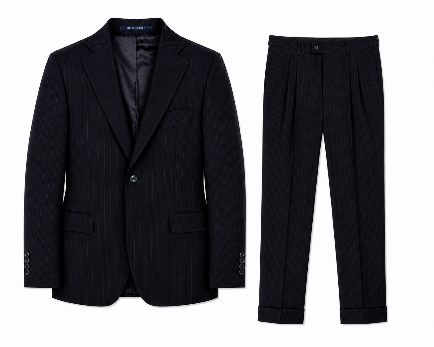 Eliot High Twist Navy Chalk Striped suit