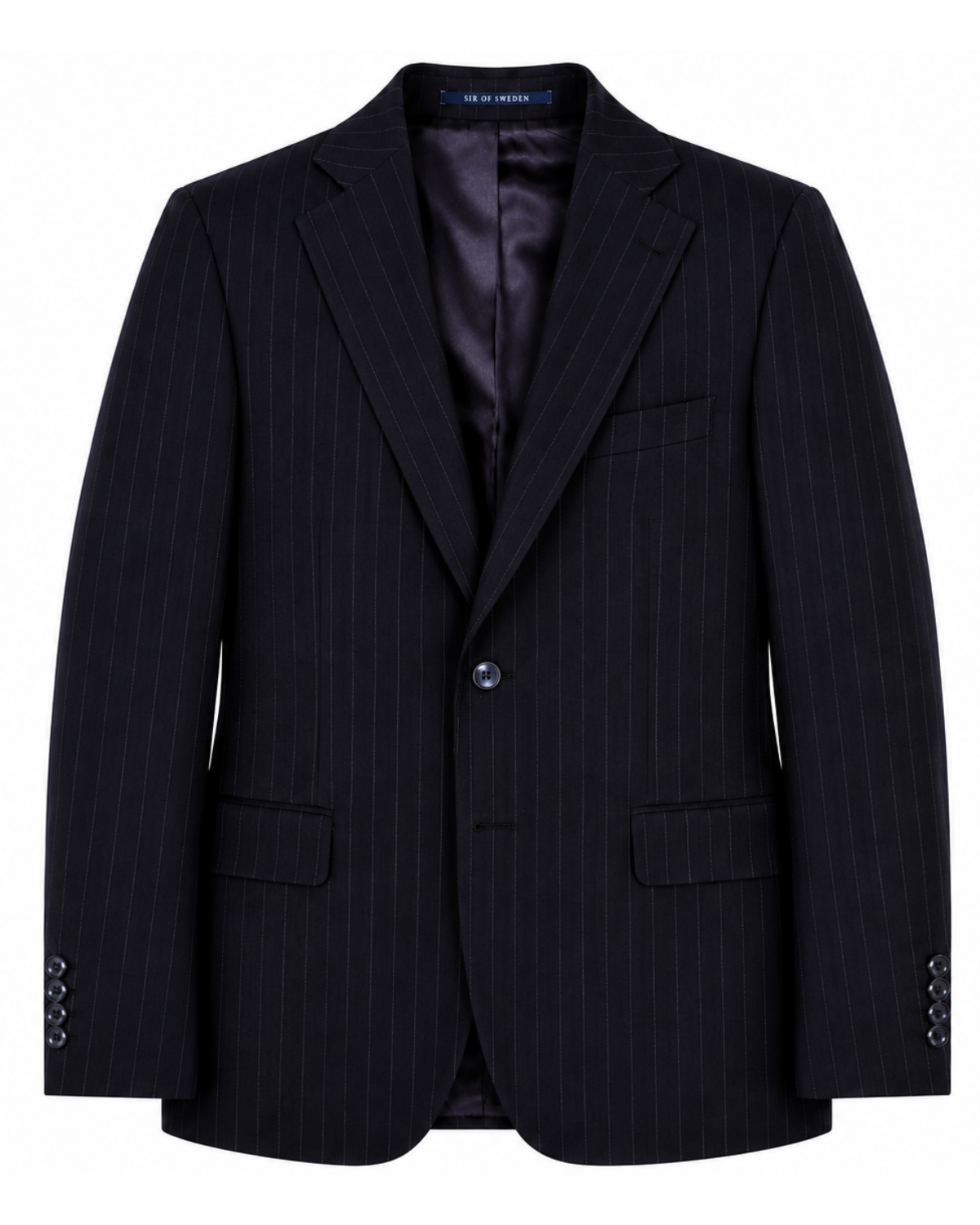 Eliot High Twist Navy Chalk Striped suit