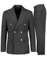 Black pinstripe suit jacket and pants on a white background