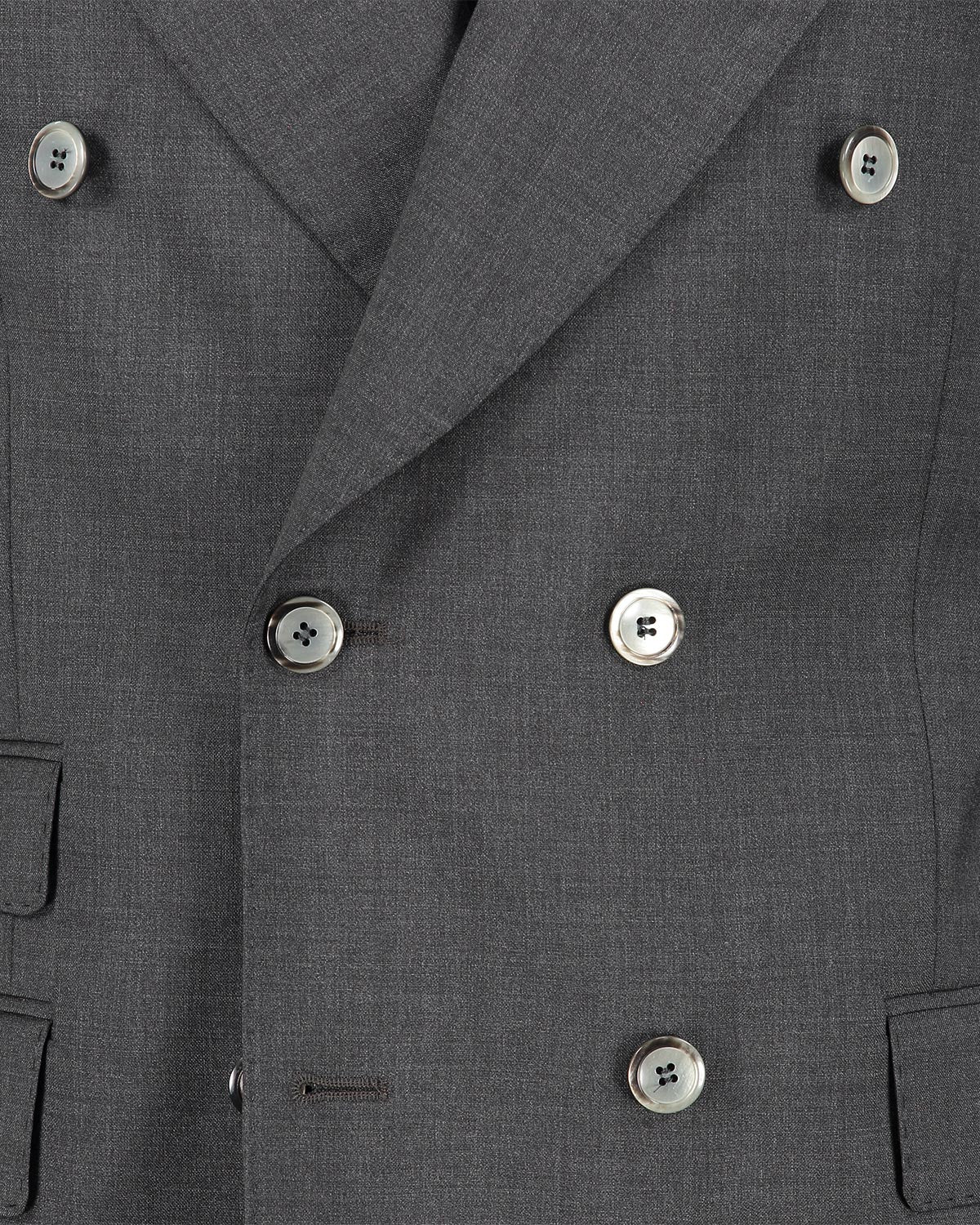 Close up of a double-breasted grey suit