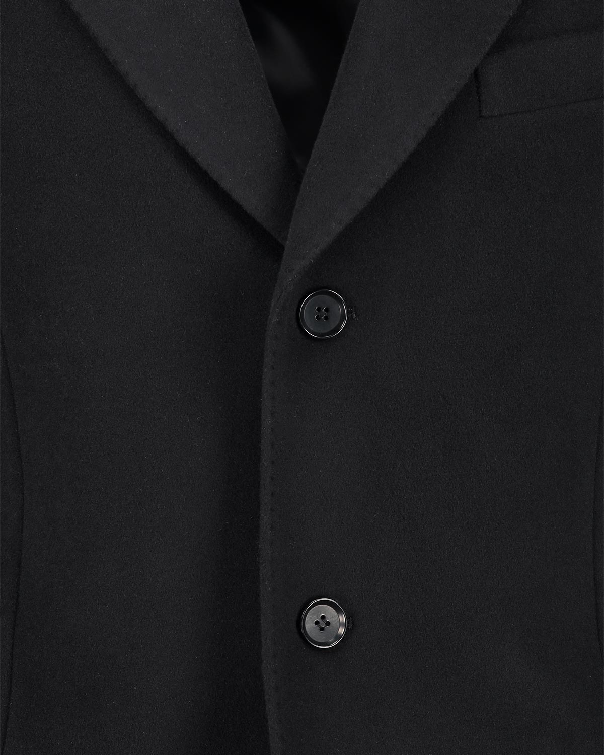 Close-up of a black coat with buttons on a plain background