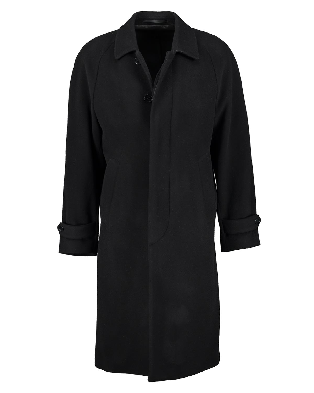Black coat with raglan shoulders on a white background
