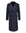 Navy blue double breasted overcoat on a white background.