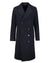 Navy blue double-breasted overcoat with  buttons on a white background
