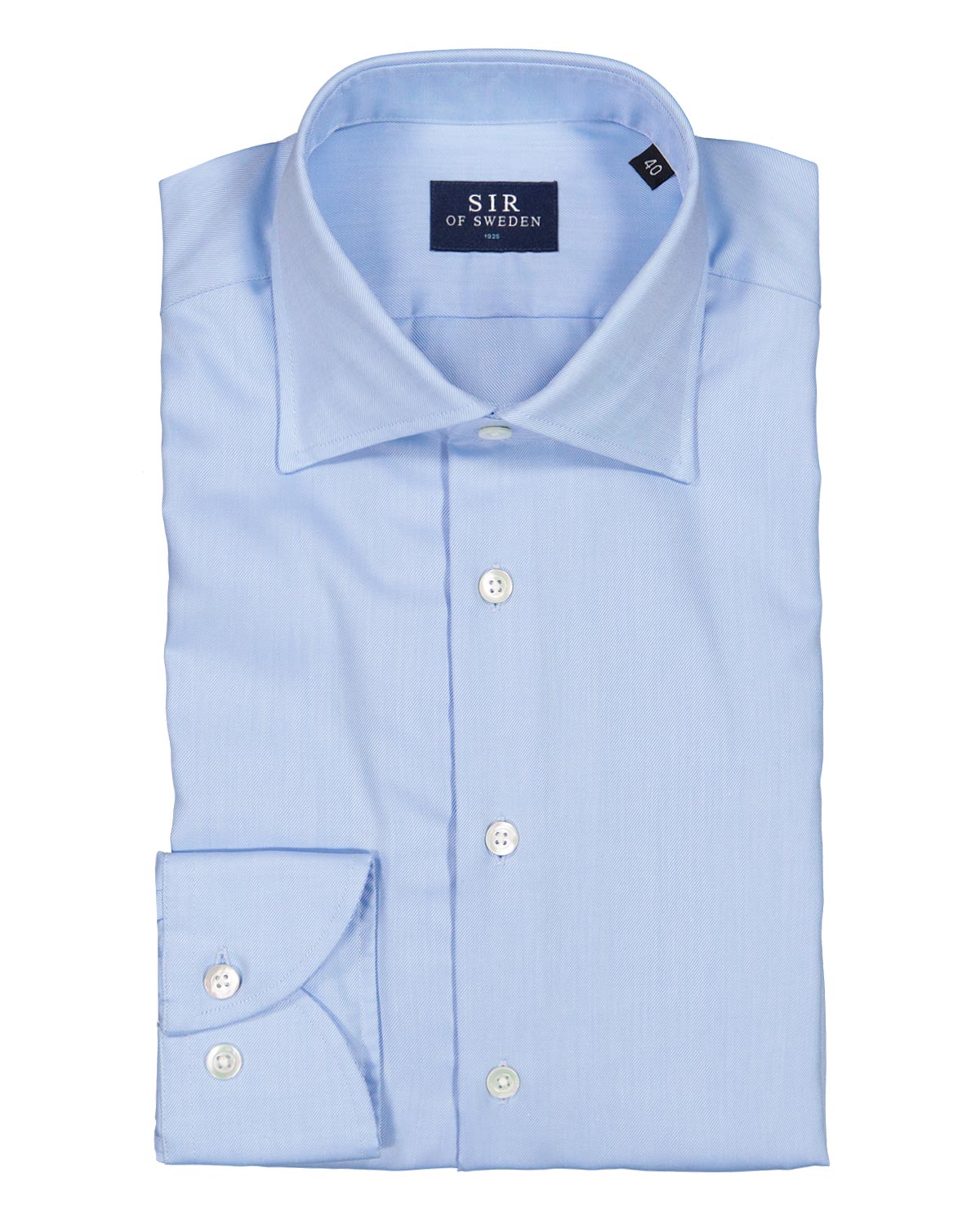 Light blue dress shirt with a visible brand label on a white background