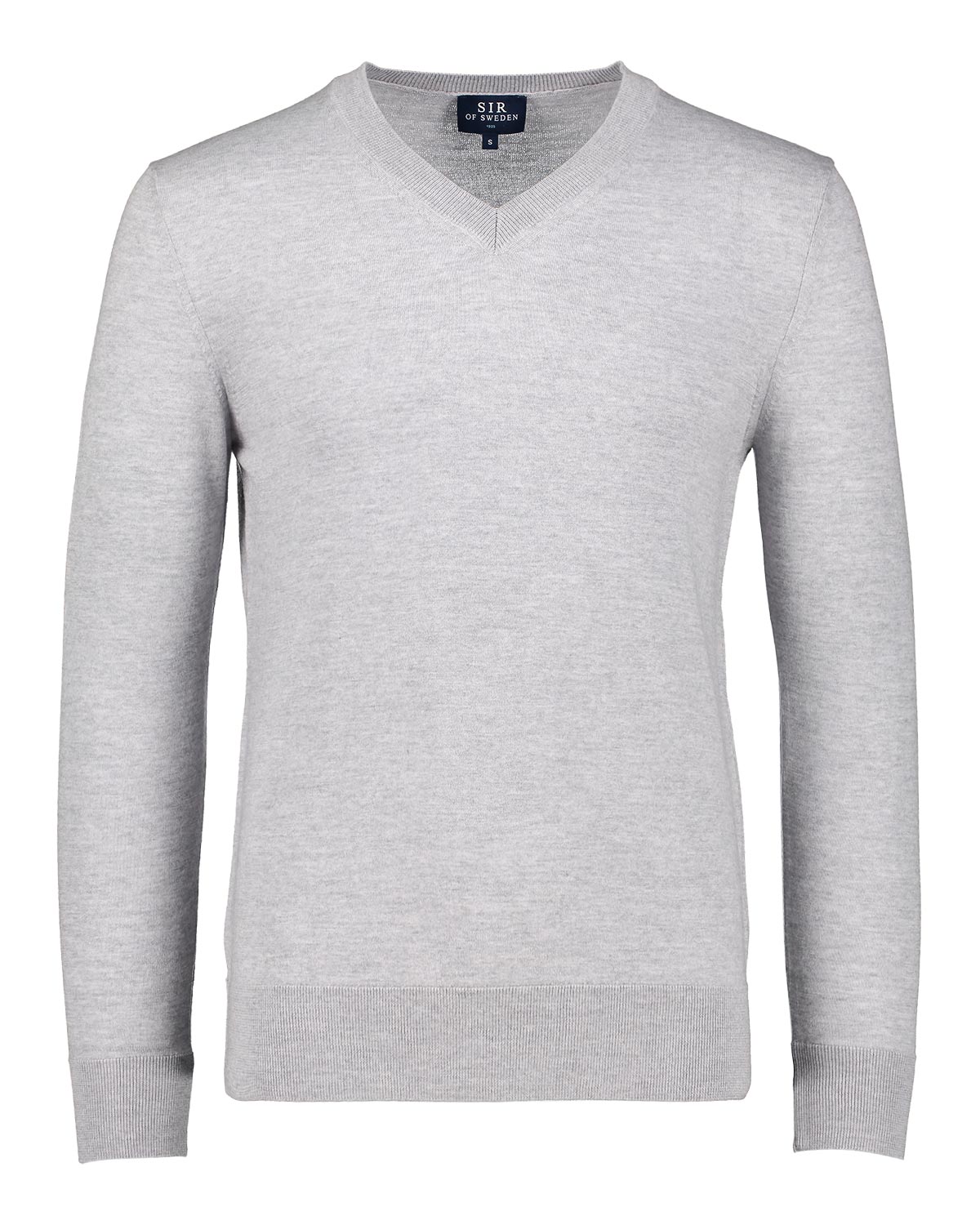 Gray V-neck sweater on a white background