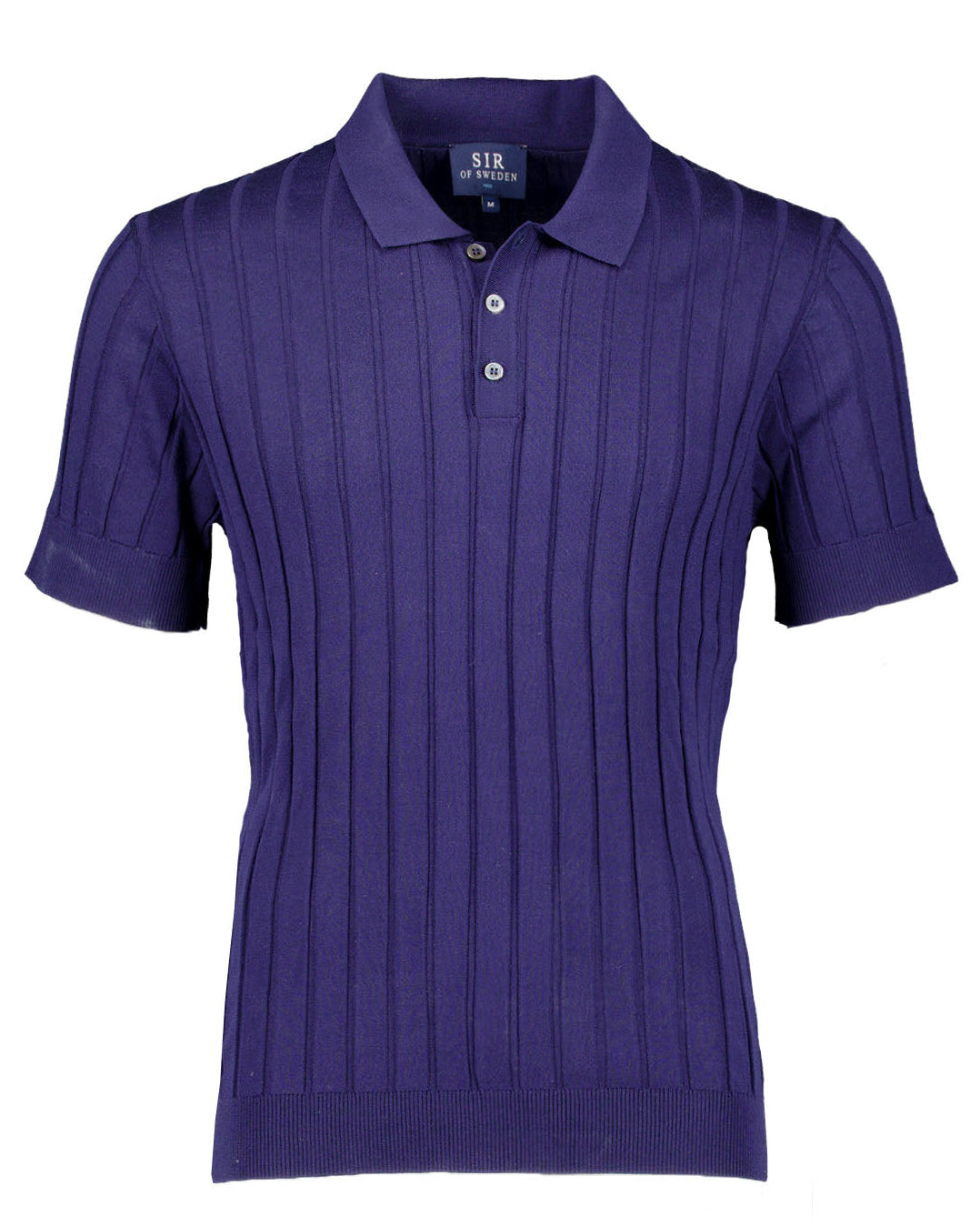 Navy ribbed polo shirt on a white background
