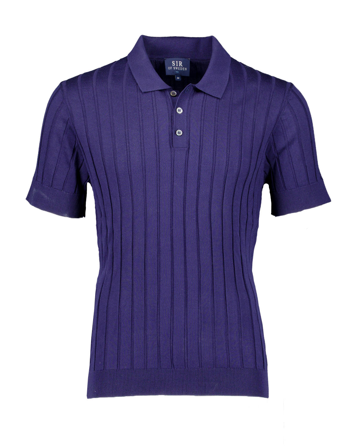 Navy ribbed polo shirt on a white background