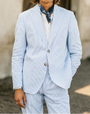 Brett  Light Blue Striped Seersucker Trousers