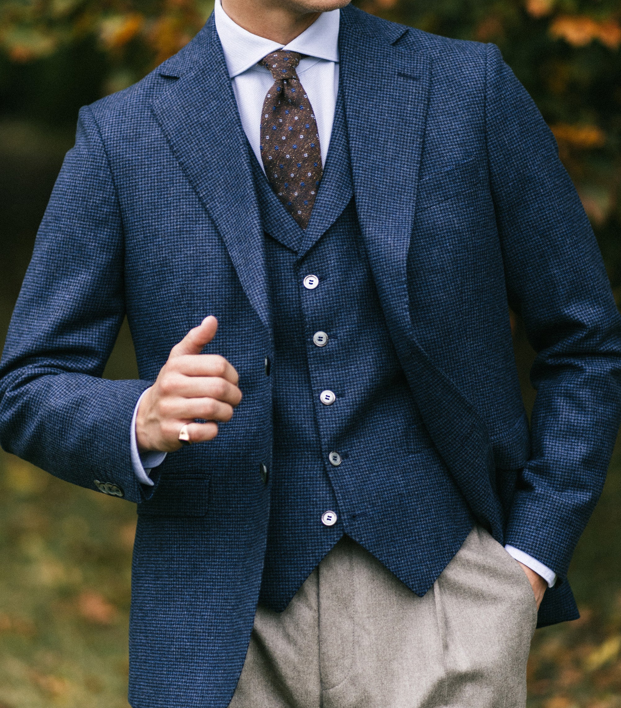 Eliot Blue Houndstooth Flannel Jacket